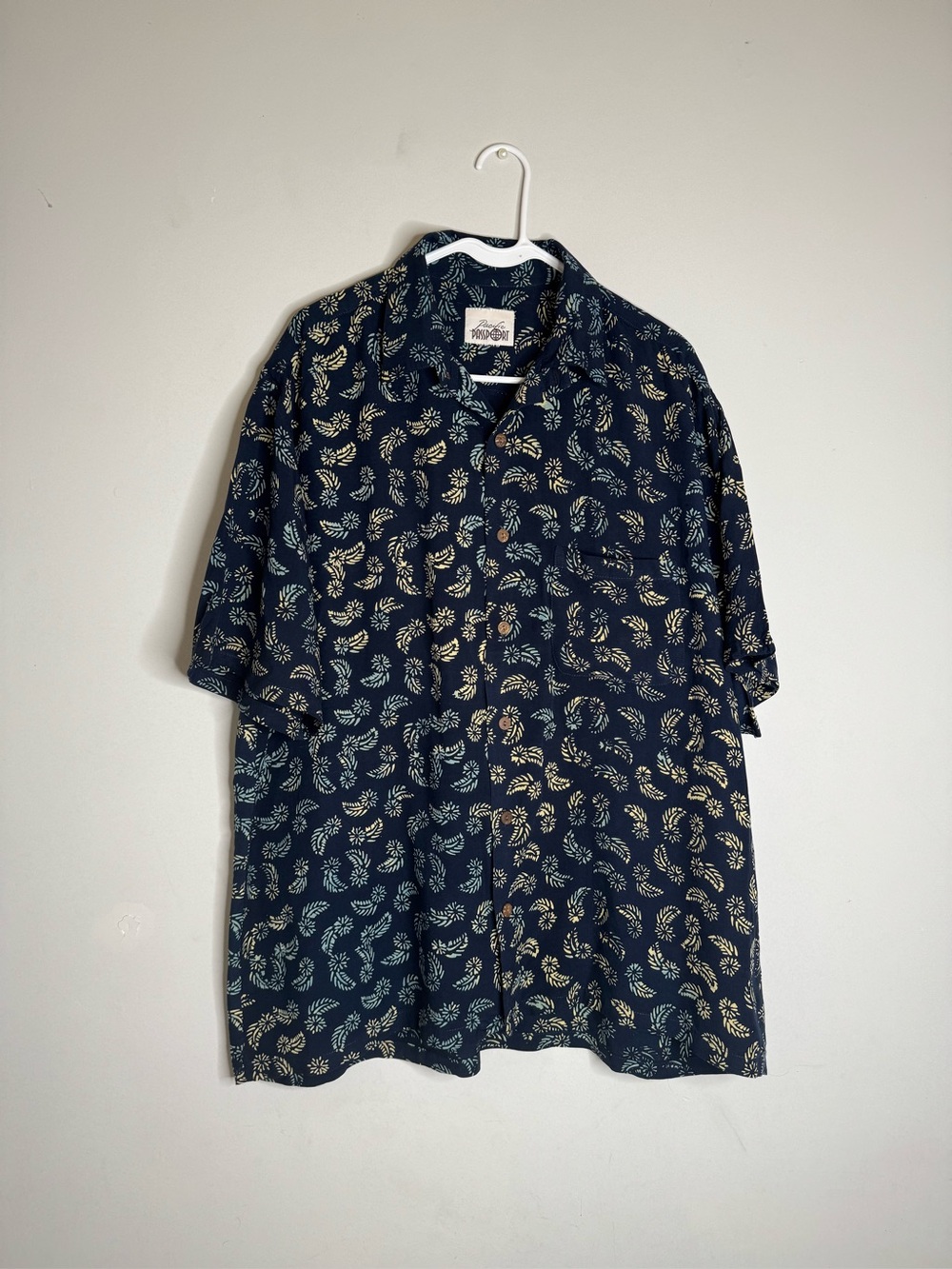 Men's Navy Tropical Leaf Camp Shirt